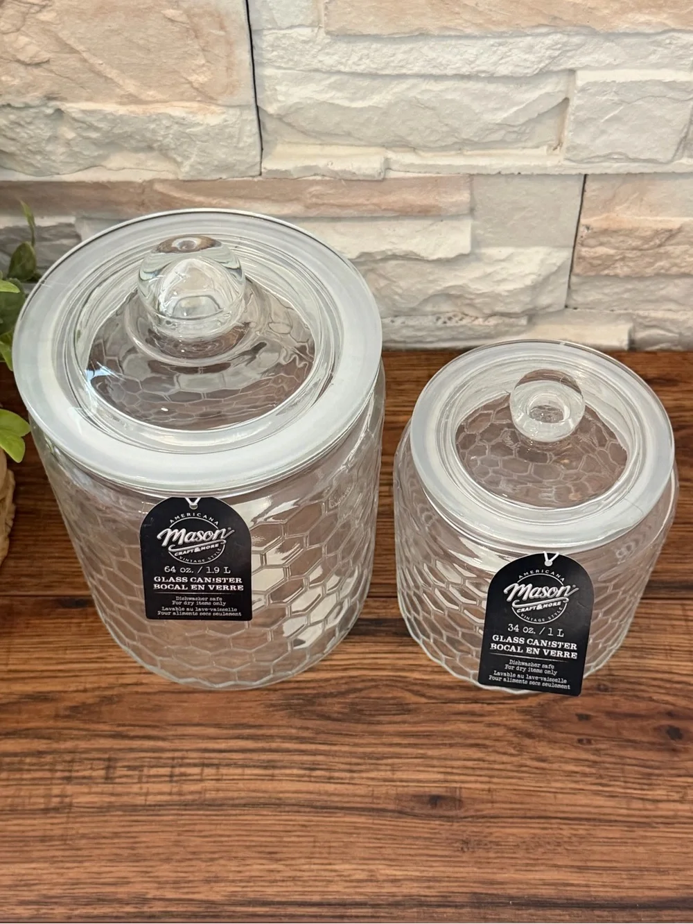 🆕 Mason Glass 🐝 Honeycomb Jars/ Canisters - Set of 2!